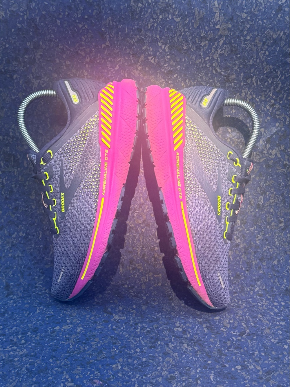 Brooks Adrenaline GTS Women's Running Shoes - Navy with Pink and Neon Yellow - Picture 3 of 7